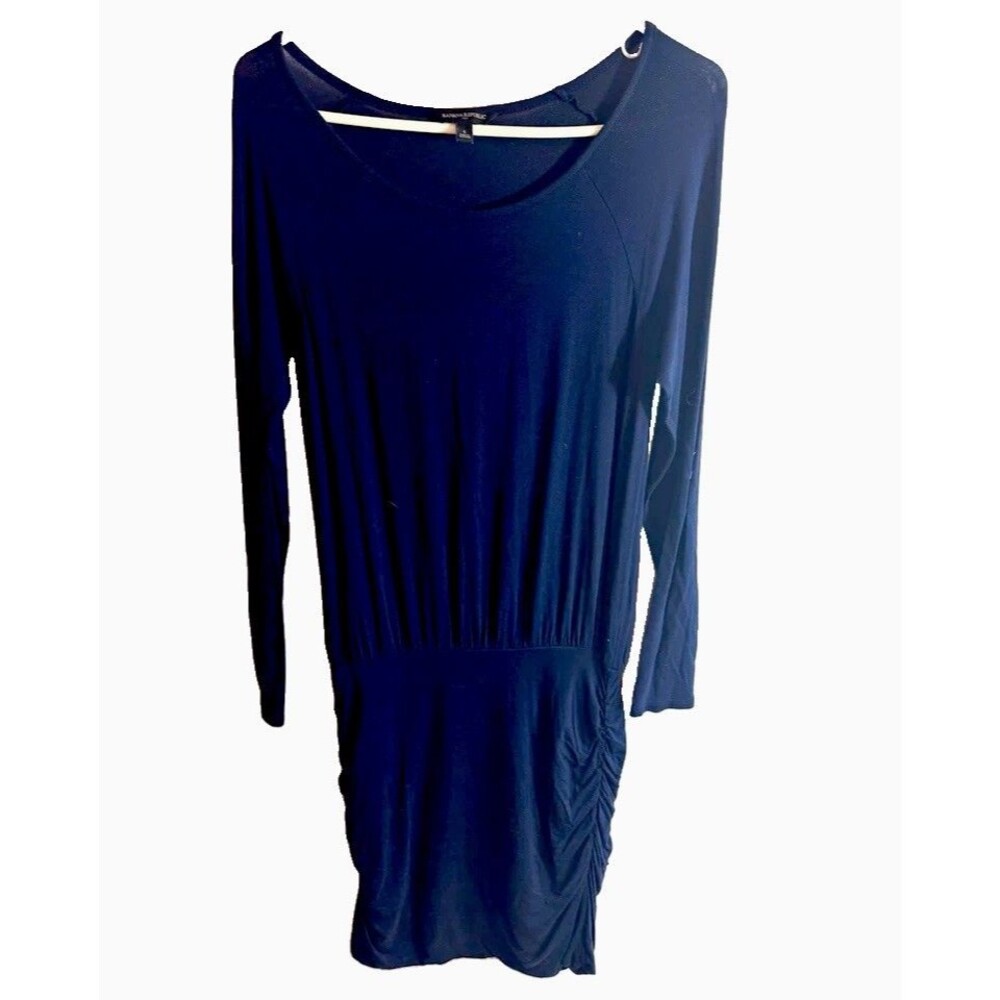 Banana Republic Women's Black Ruched Scoop Neck Long Sleeve Solid Mini S